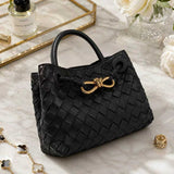 Small Lambskin Leather Knotted Intrecciato Shoulder Bag | Woven Handbag With Metal Buckle, Daily Fashion Designer Bag, Woven Shoulder Purse