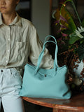 Soft Cowhide Leather Tote Bag | Minimalist Pebbled Shoulder Handbag with Turn-Lock Closure | Large Everyday Work Bag for Women