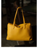 Soft Cowhide Leather Tote Bag | Minimalist Pebbled Shoulder Handbag with Turn-Lock Closure | Large Everyday Work Bag for Women