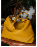 Soft Cowhide Leather Tote Bag | Minimalist Pebbled Shoulder Handbag with Turn-Lock Closure | Large Everyday Work Bag for Women