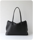 Soft Cowhide Leather Tote Bag | Minimalist Pebbled Shoulder Handbag with Turn-Lock Closure | Large Everyday Work Bag for Women