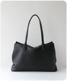 Soft Cowhide Leather Tote Bag | Minimalist Pebbled Shoulder Handbag with Turn-Lock Closure | Large Everyday Work Bag for Women