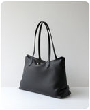Soft Cowhide Leather Tote Bag | Minimalist Pebbled Shoulder Handbag with Turn-Lock Closure | Large Everyday Work Bag for Women