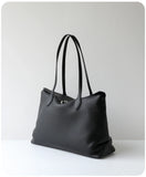 Soft Cowhide Leather Tote Bag | Minimalist Pebbled Shoulder Handbag with Turn-Lock Closure | Large Everyday Work Bag for Women