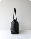 Soft Cowhide Leather Tote Bag | Minimalist Pebbled Shoulder Handbag with Turn-Lock Closure | Large Everyday Work Bag for Women