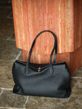 Soft Cowhide Leather Tote Bag | Minimalist Pebbled Shoulder Handbag with Turn-Lock Closure | Large Everyday Work Bag for Women