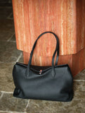 Soft Cowhide Leather Tote Bag | Minimalist Pebbled Shoulder Handbag with Turn-Lock Closure | Large Everyday Work Bag for Women