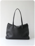 Soft Cowhide Leather Tote Bag | Minimalist Pebbled Shoulder Handbag with Turn-Lock Closure | Large Everyday Work Bag for Women