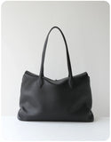Soft Cowhide Leather Tote Bag | Minimalist Pebbled Shoulder Handbag with Turn-Lock Closure | Large Everyday Work Bag for Women
