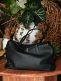 Soft Cowhide Leather Tote Bag | Minimalist Pebbled Shoulder Handbag with Turn-Lock Closure | Large Everyday Work Bag for Women