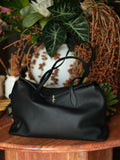 Soft Cowhide Leather Tote Bag | Minimalist Pebbled Shoulder Handbag with Turn-Lock Closure | Large Everyday Work Bag for Women