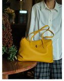 Soft Cowhide Leather Tote Bag | Minimalist Pebbled Shoulder Handbag with Turn-Lock Closure | Large Everyday Work Bag for Women