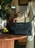 Soft Cowhide Leather Tote Bag | Minimalist Pebbled Shoulder Handbag with Turn-Lock Closure | Large Everyday Work Bag for Women