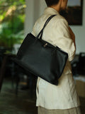 Soft Cowhide Leather Tote Bag | Minimalist Pebbled Shoulder Handbag with Turn-Lock Closure | Large Everyday Work Bag for Women