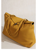 Soft Cowhide Leather Tote Bag | Minimalist Pebbled Shoulder Handbag with Turn-Lock Closure | Large Everyday Work Bag for Women