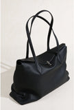 Soft Cowhide Leather Tote Bag | Minimalist Pebbled Shoulder Handbag with Turn-Lock Closure | Large Everyday Work Bag for Women
