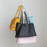 Soft Cowhide Leather Tote Bag | Minimalist Pebbled Shoulder Handbag with Turn-Lock Closure | Large Everyday Work Bag for Women