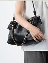 Soft Lambskin Leather Drawstring Cloud Bag | Chain & Knot Shoulder, Crossbody & Handbag for Women