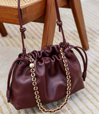 Soft Lambskin Leather Drawstring Cloud Bag | Chain & Knot Shoulder, Crossbody & Handbag for Women