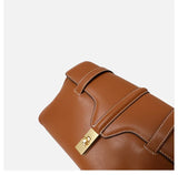 Structured Cowhide Leather Flap Tote | Gold Turn-Lock Top Handle Bag | Women's Work Handbag in Two Sizes