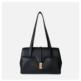 Structured Cowhide Leather Flap Tote | Gold Turn-Lock Top Handle Bag | Women's Work Handbag in Two Sizes
