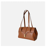 Structured Cowhide Leather Flap Tote | Gold Turn-Lock Top Handle Bag | Women's Work Handbag in Two Sizes - Image 7
