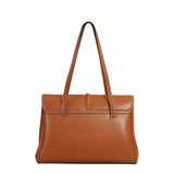Structured Cowhide Leather Flap Tote | Gold Turn-Lock Top Handle Bag | Women's Work Handbag in Two Sizes