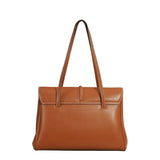 Structured Cowhide Leather Flap Tote | Gold Turn-Lock Top Handle Bag | Women's Work Handbag in Two Sizes - Image 5