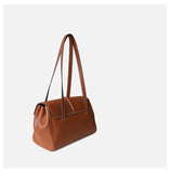 Structured Cowhide Leather Flap Tote | Gold Turn-Lock Top Handle Bag | Women's Work Handbag in Two Sizes