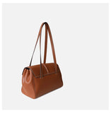 Structured Cowhide Leather Flap Tote | Gold Turn-Lock Top Handle Bag | Women's Work Handbag in Two Sizes