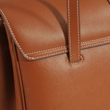 Structured Cowhide Leather Flap Tote | Gold Turn-Lock Top Handle Bag | Women's Work Handbag in Two Sizes