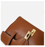 Structured Cowhide Leather Flap Tote | Gold Turn-Lock Top Handle Bag | Women's Work Handbag in Two Sizes