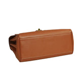 Structured Cowhide Leather Flap Tote | Gold Turn-Lock Top Handle Bag | Women's Work Handbag in Two Sizes - Image 8