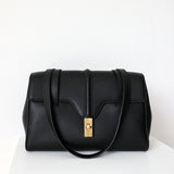Structured Cowhide Leather Flap Tote | Gold Turn-Lock Top Handle Bag | Women's Work Handbag in Two Sizes