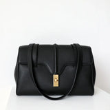 Structured Cowhide Leather Flap Tote | Gold Turn-Lock Top Handle Bag | Women's Work Handbag in Two Sizes