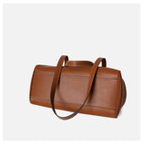 Structured Cowhide Leather Flap Tote | Gold Turn-Lock Top Handle Bag | Women's Work Handbag in Two Sizes