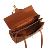 Structured Cowhide Leather Flap Tote | Gold Turn-Lock Top Handle Bag | Women's Work Handbag in Two Sizes - Image 10