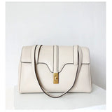Structured Cowhide Leather Flap Tote | Gold Turn-Lock Top Handle Bag | Women's Work Handbag in Two Sizes