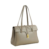 Structured Cowhide Leather Flap Tote | Gold Turn-Lock Top Handle Bag | Women's Work Handbag in Two Sizes