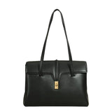 Structured Cowhide Leather Flap Tote | Gold Turn-Lock Top Handle Bag | Women's Work Handbag in Two Sizes