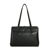 Structured Cowhide Leather Flap Tote | Gold Turn-Lock Top Handle Bag | Women's Work Handbag in Two Sizes