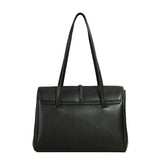 Structured Cowhide Leather Flap Tote | Gold Turn-Lock Top Handle Bag | Women's Work Handbag in Two Sizes