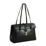 Structured Cowhide Leather Flap Tote | Gold Turn-Lock Top Handle Bag | Women's Work Handbag in Two Sizes
