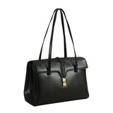 Structured Cowhide Leather Flap Tote | Gold Turn-Lock Top Handle Bag | Women's Work Handbag in Two Sizes