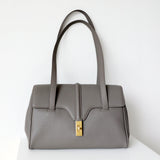 Structured Cowhide Leather Flap Tote | Gold Turn-Lock Top Handle Bag | Women's Work Handbag in Two Sizes