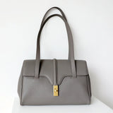 Structured Cowhide Leather Flap Tote | Gold Turn-Lock Top Handle Bag | Women's Work Handbag in Two Sizes