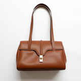 Structured Cowhide Leather Flap Tote | Gold Turn-Lock Top Handle Bag | Women's Work Handbag in Two Sizes