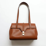 Structured Cowhide Leather Flap Tote | Gold Turn-Lock Top Handle Bag | Women's Work Handbag in Two Sizes