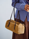 Suede Baguette Bag for Women | Matte Cowhide Leather Shoulder & Hand Bag | Versatile Commuter Purse in Two Colors
