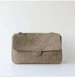 Suede Cowhide Shoulder Bag | Large Vintage Commuter Tote | Genuine Leather Women's Bag